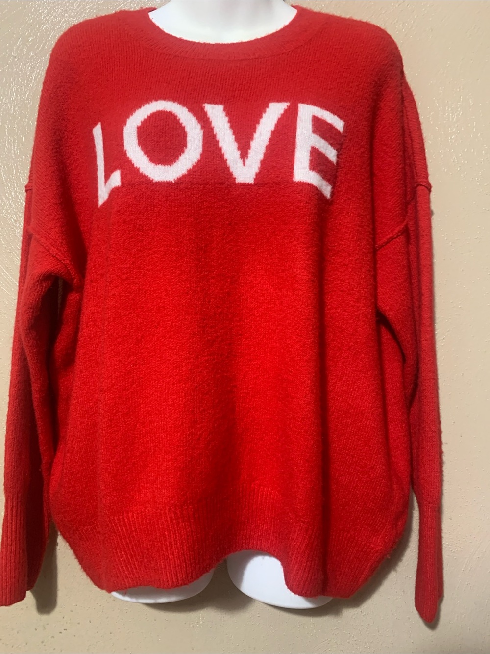 CeCe size S Oversized Red Crewneck Sweater with White LOVE Graphic
